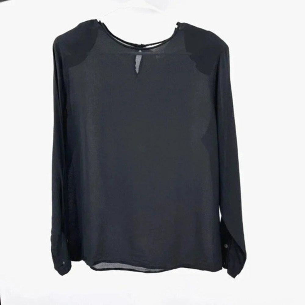 Vtg Paul Stanley Collection 100% Silk Long Sleeve Blouse Size‎ 14 Black Sheer